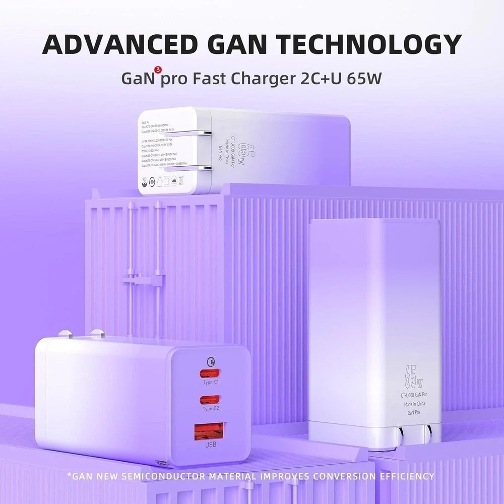 65W GaN III Fast Charger for Nintendo‎ Switch/MacBook – 3-Port Adapter w/ Cable